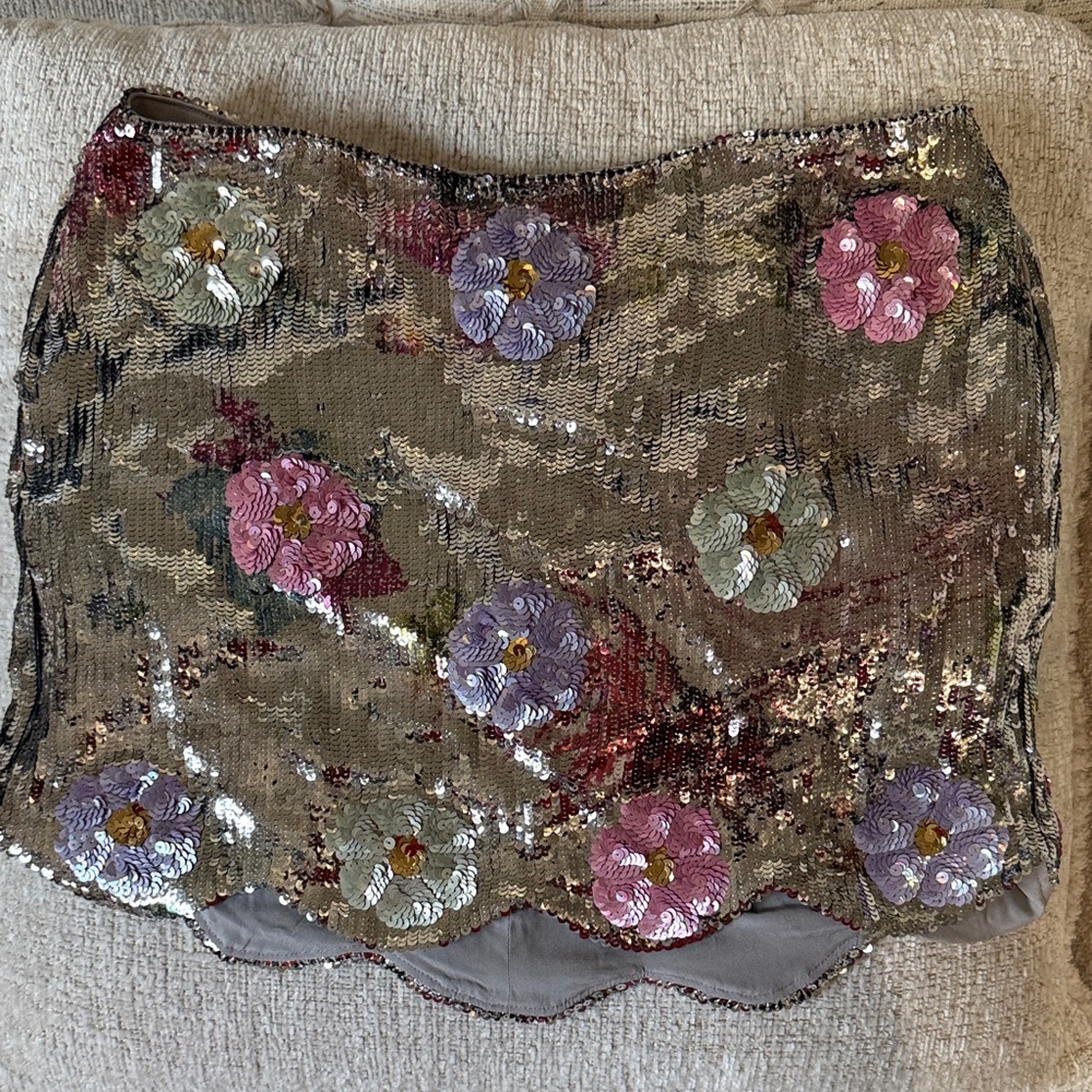 Brandon Maxwell Sequin Floral Mini Skirt